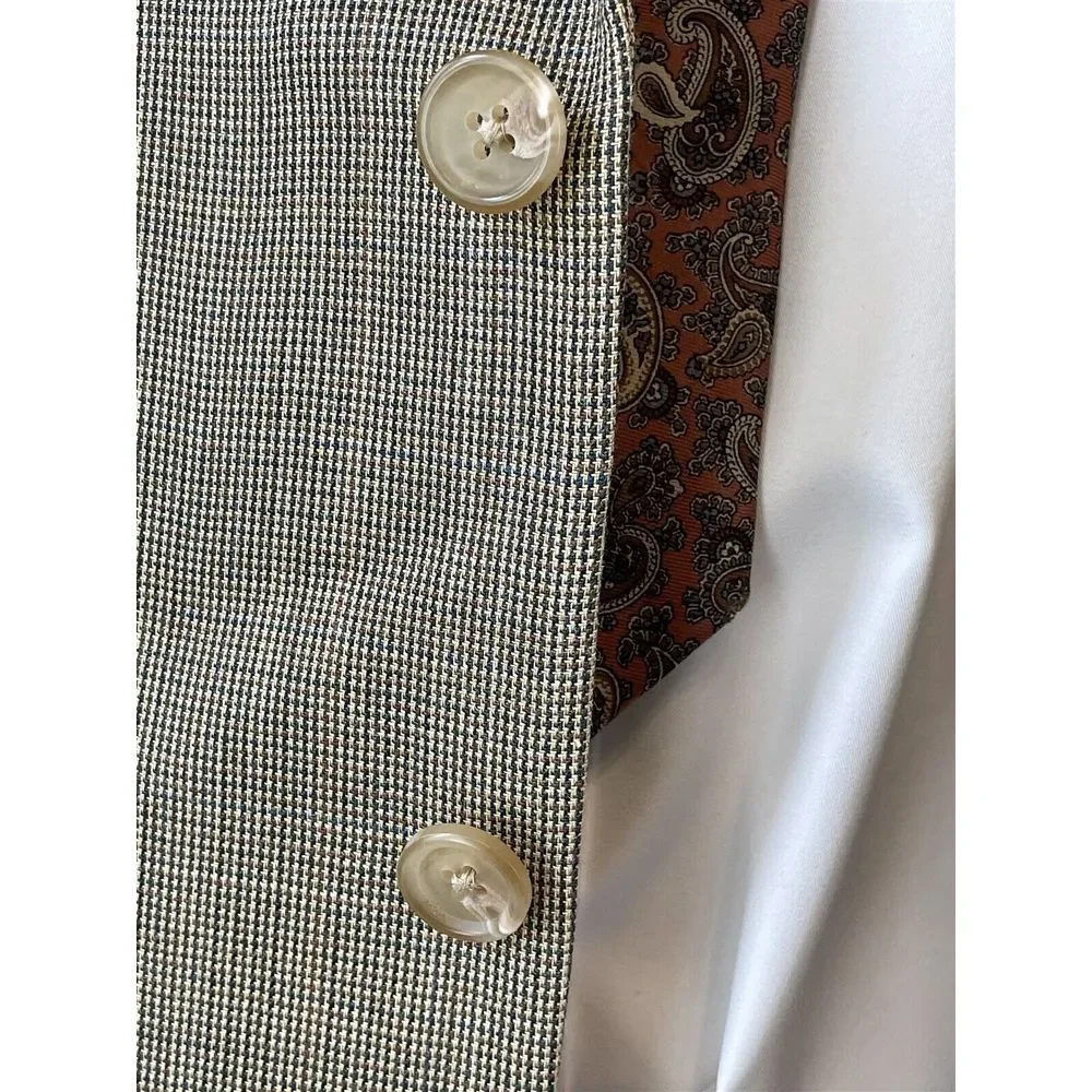 Lauren Ralph Lauren‎ 42R Silk Wool Tan Micro Weave 2Btn Blazer Jacket Sport Coat